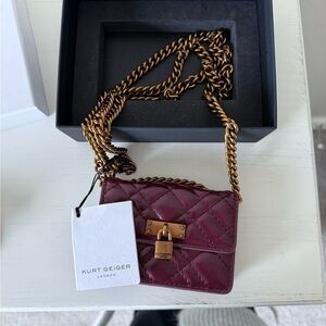 Kurt Geiger Plum Quilted Mini Bag with Gold Chain